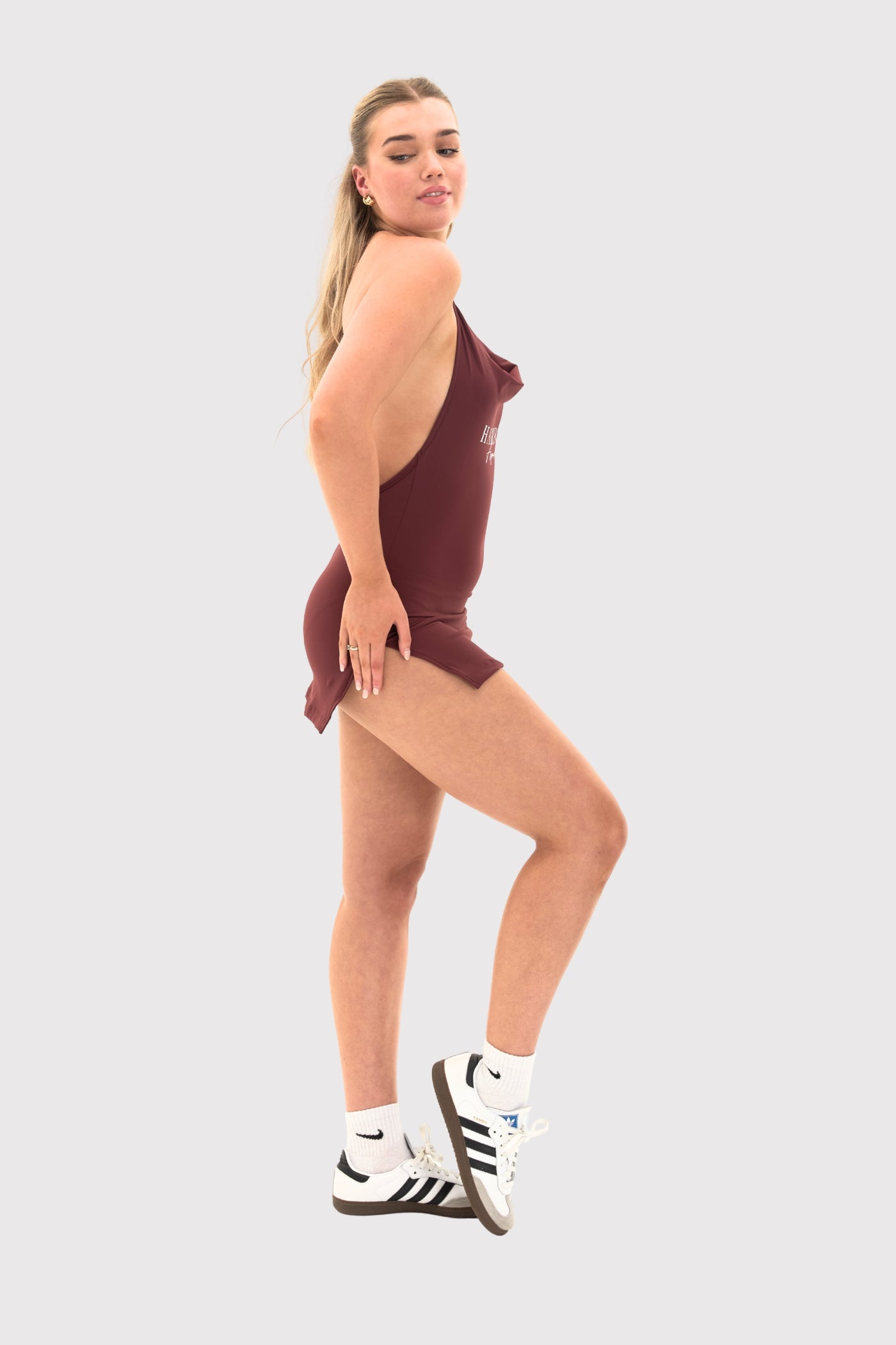 Flexara™ Cowl Neck Backless Halter Mini Dress