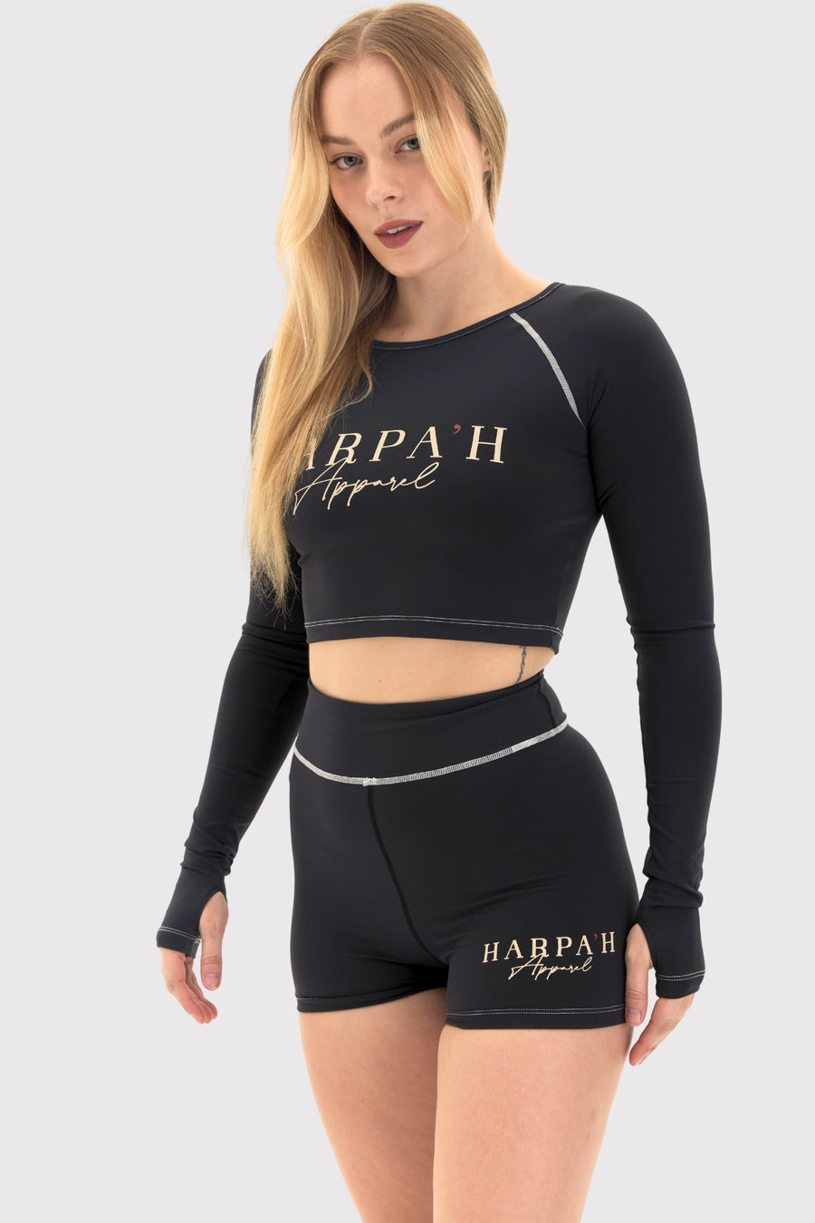 Flexara™ Crew Neck Long Sleeve Crop Top With Thumbholes